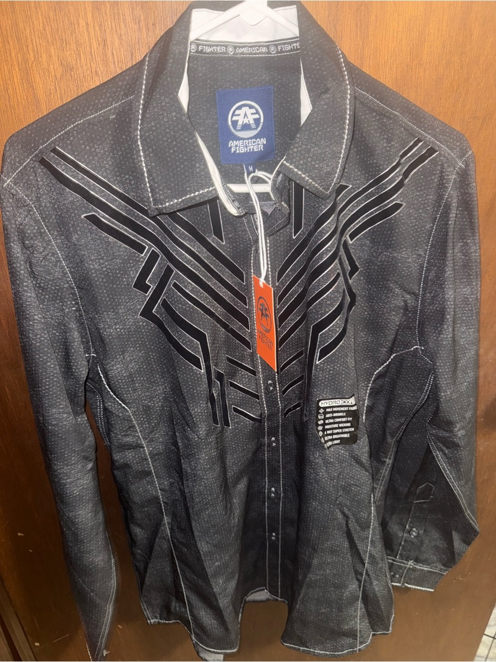 American Fighter Black Graphic Lightweight Button-Up Shirt Jacket NWT